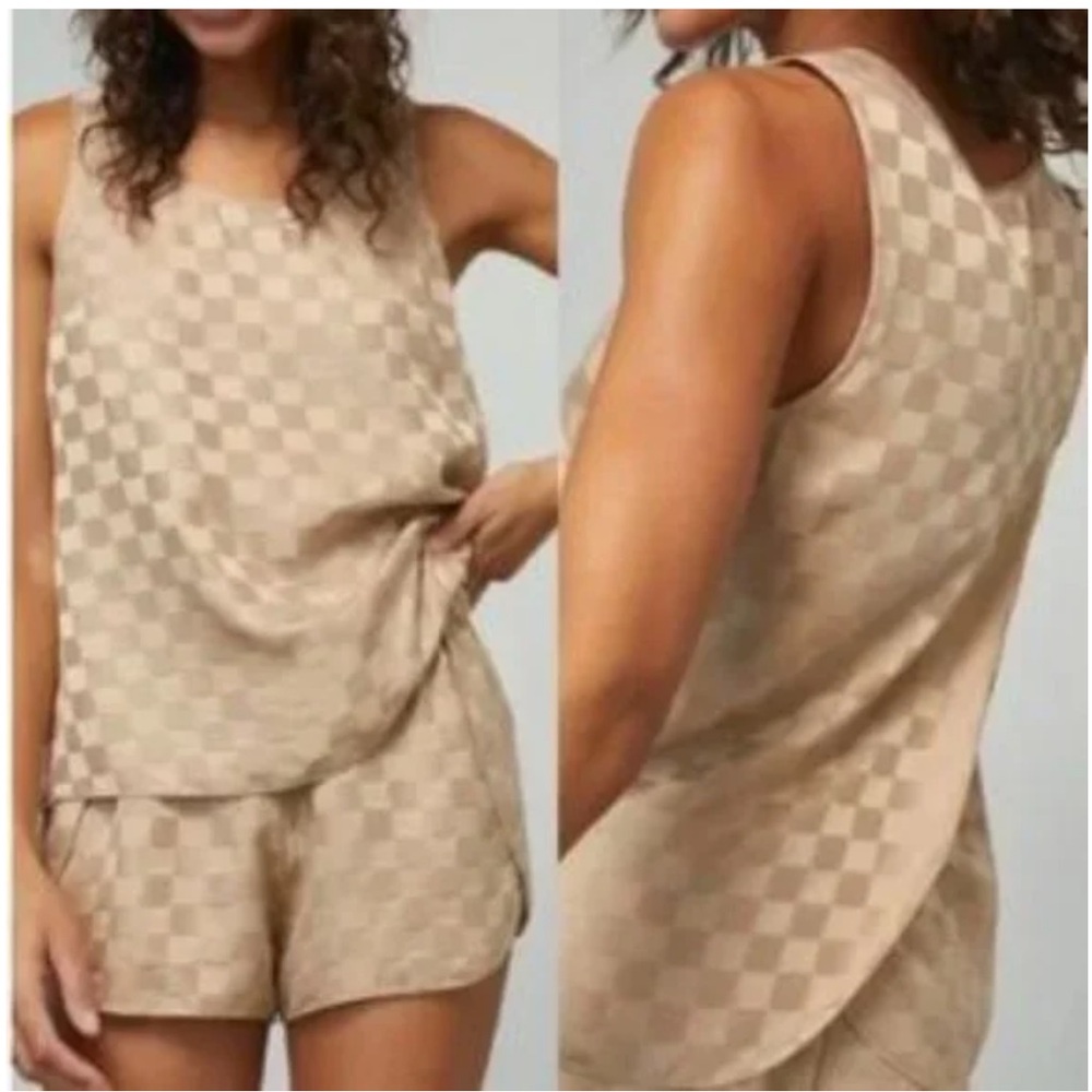 Lunya Washable Silk Checkered Jacquard Set - Joyful Gold Checkered